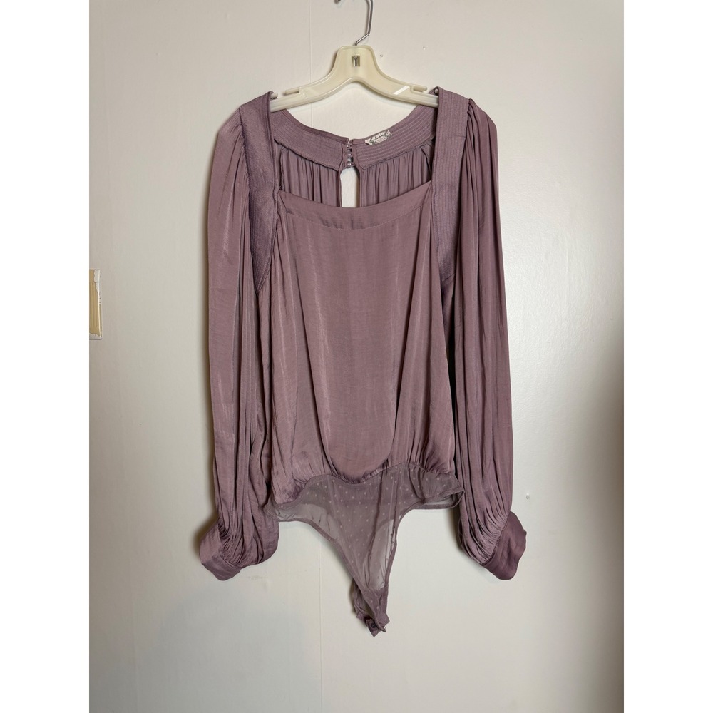 Free People Square Neck Bodysuit Mauve Bishop bell Sleeve coquette ren faire L